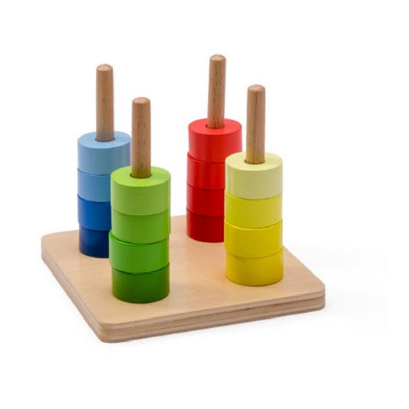 Rainbow Colored Discs on 4 Dowels