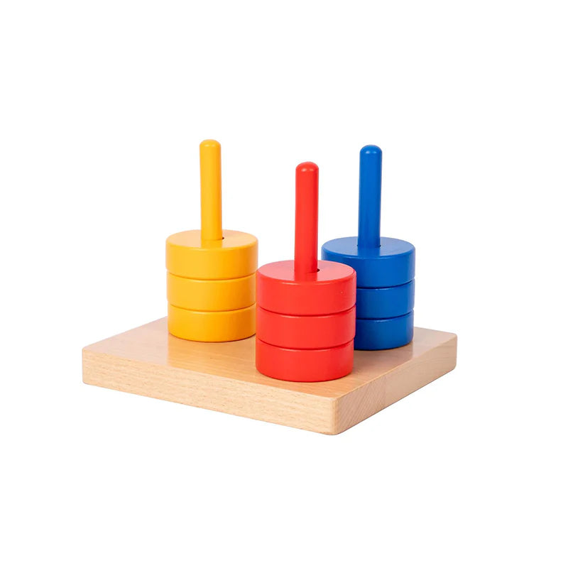 Colored Discs on 3 Colored Dowels