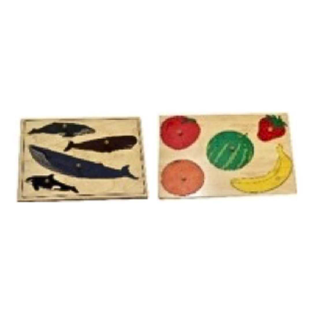 Whole-Piece Puzzles, set of 2 (whale, fruits) with control