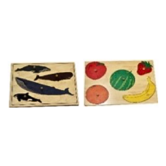 Whole-Piece Puzzles, set of 2 (whale, fruits) with control