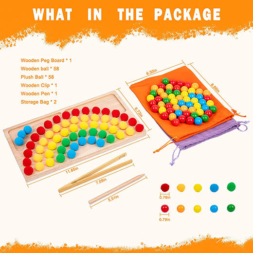 Wooden Peg Balls Rainbow Beads Game