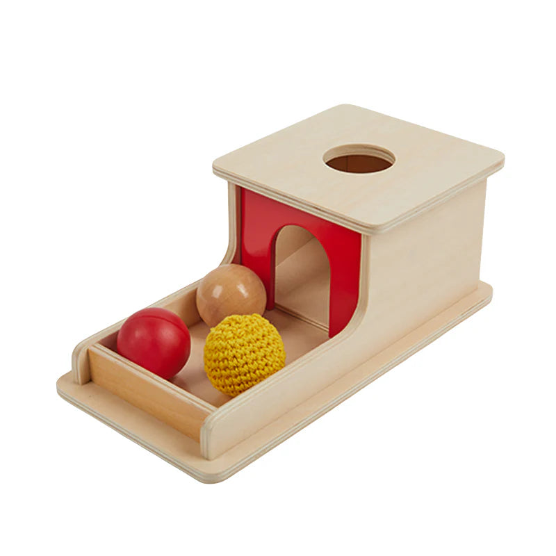 Object Permanence Box with Tray Three Balls(Wood,Plastic,Braided)