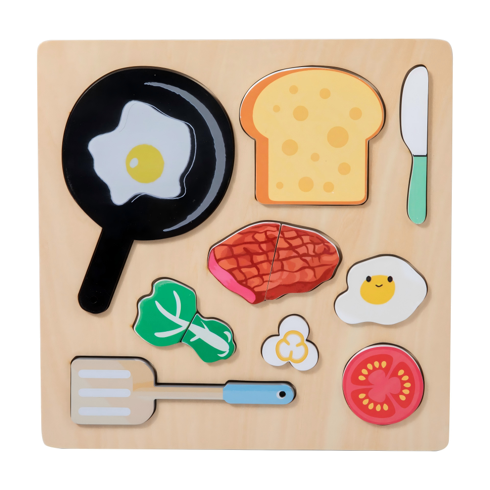 Wooden Puzzles Play Fake Food for Kids Cookware Fried Egg Vegetables Set Kitchen Toys