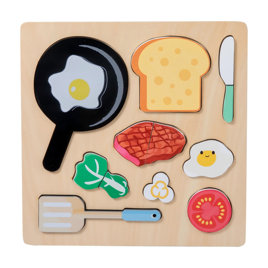Wooden Puzzles Play Fake Food for Kids Cookware Fried Egg Vegetables Set Kitchen Toys