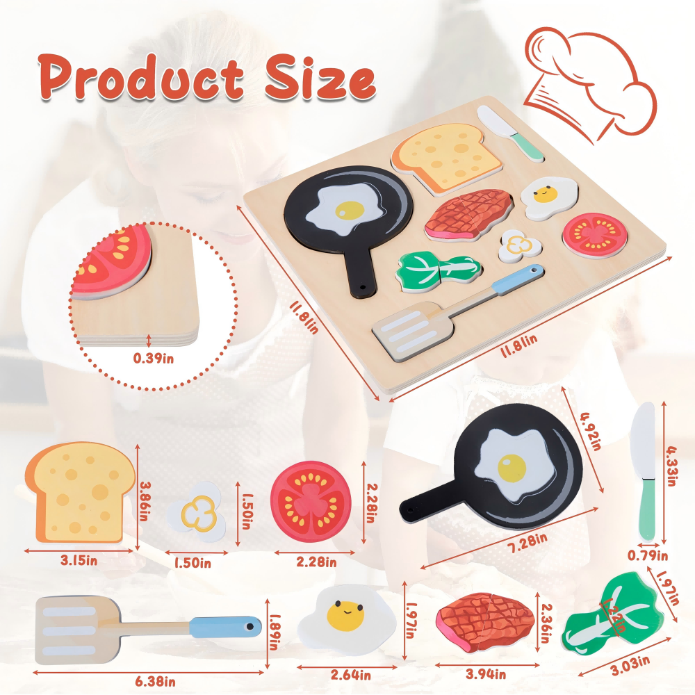 Wooden Puzzles Play Fake Food for Kids Cookware Fried Egg Vegetables Set Kitchen Toys