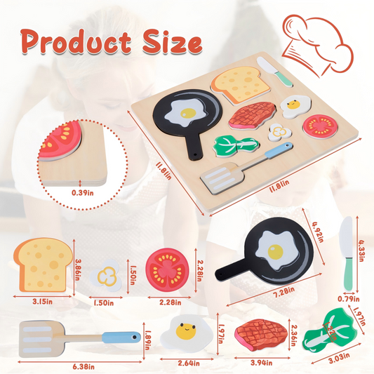 Wooden Puzzles Play Fake Food for Kids Cookware Fried Egg Vegetables Set Kitchen Toys