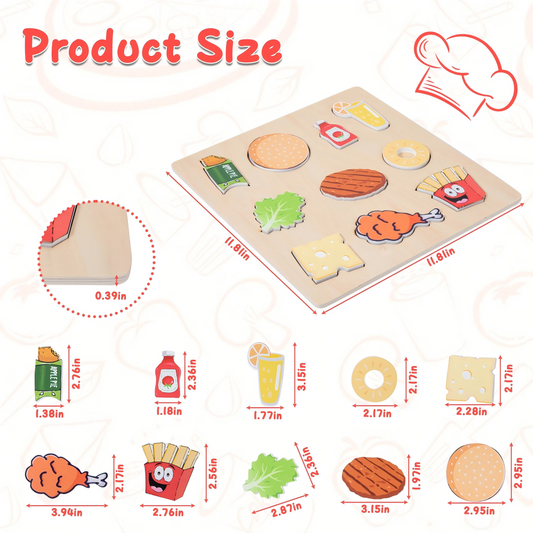 Wooden Puzzles Play Fake Kitchen Fast Food Toys for Kids 2 3 4 Years Old